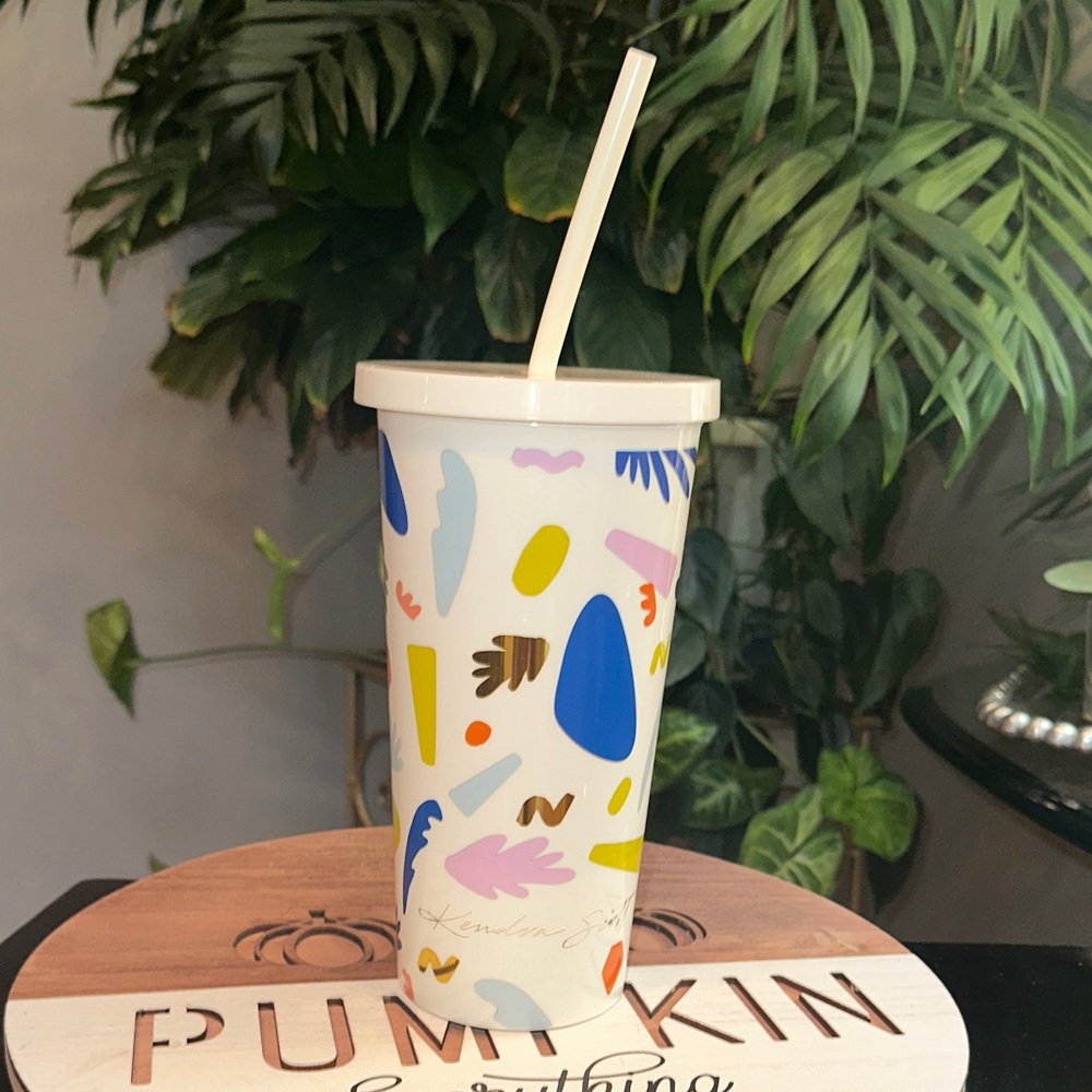 Kendra Scott Abstract Blue and Yellow Tumbler with Straw